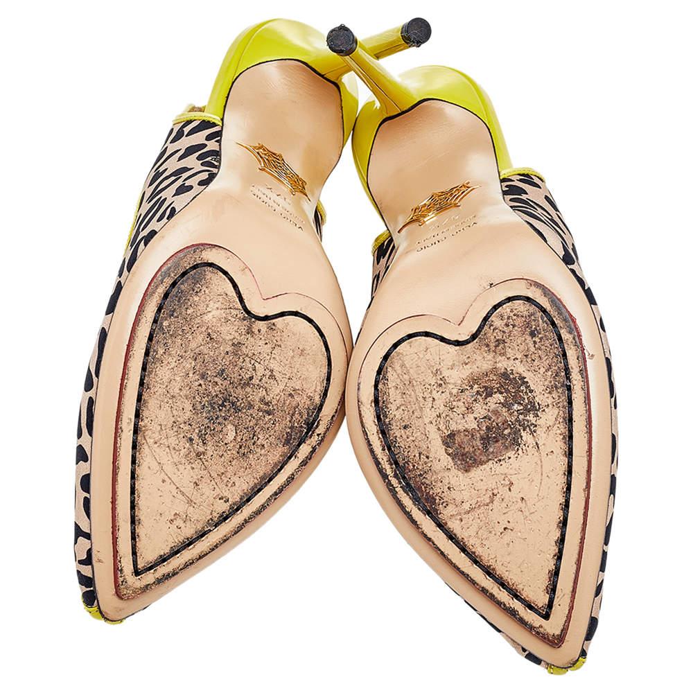 Charlotte Olympia Beige Leopard Print Fabric Slingback Sandals Size 37.5 2