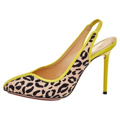 Charlotte Olympia Beige Leopard Print Fabric Slingback Sandals Size 37.5