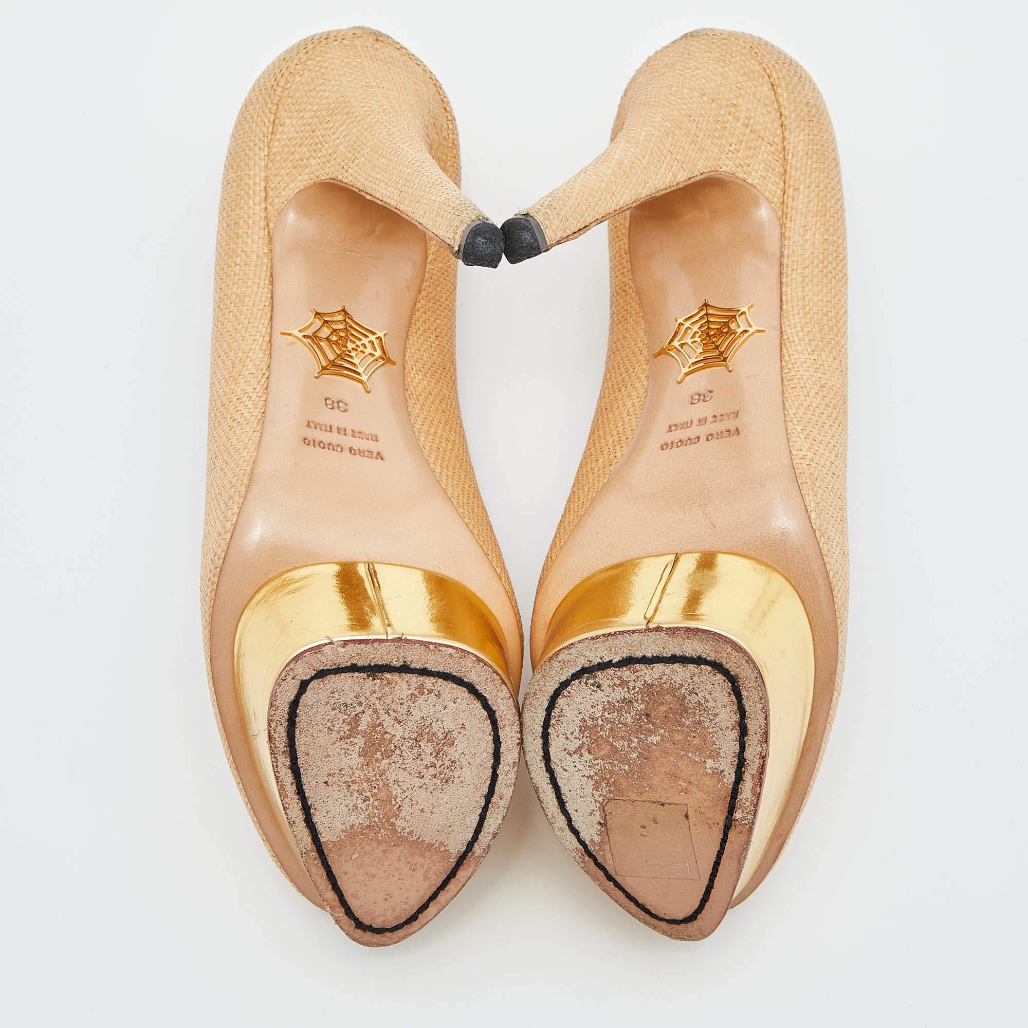 Charlotte Olympia Beige Raffia Platform Pumps Size 38 For Sale 2