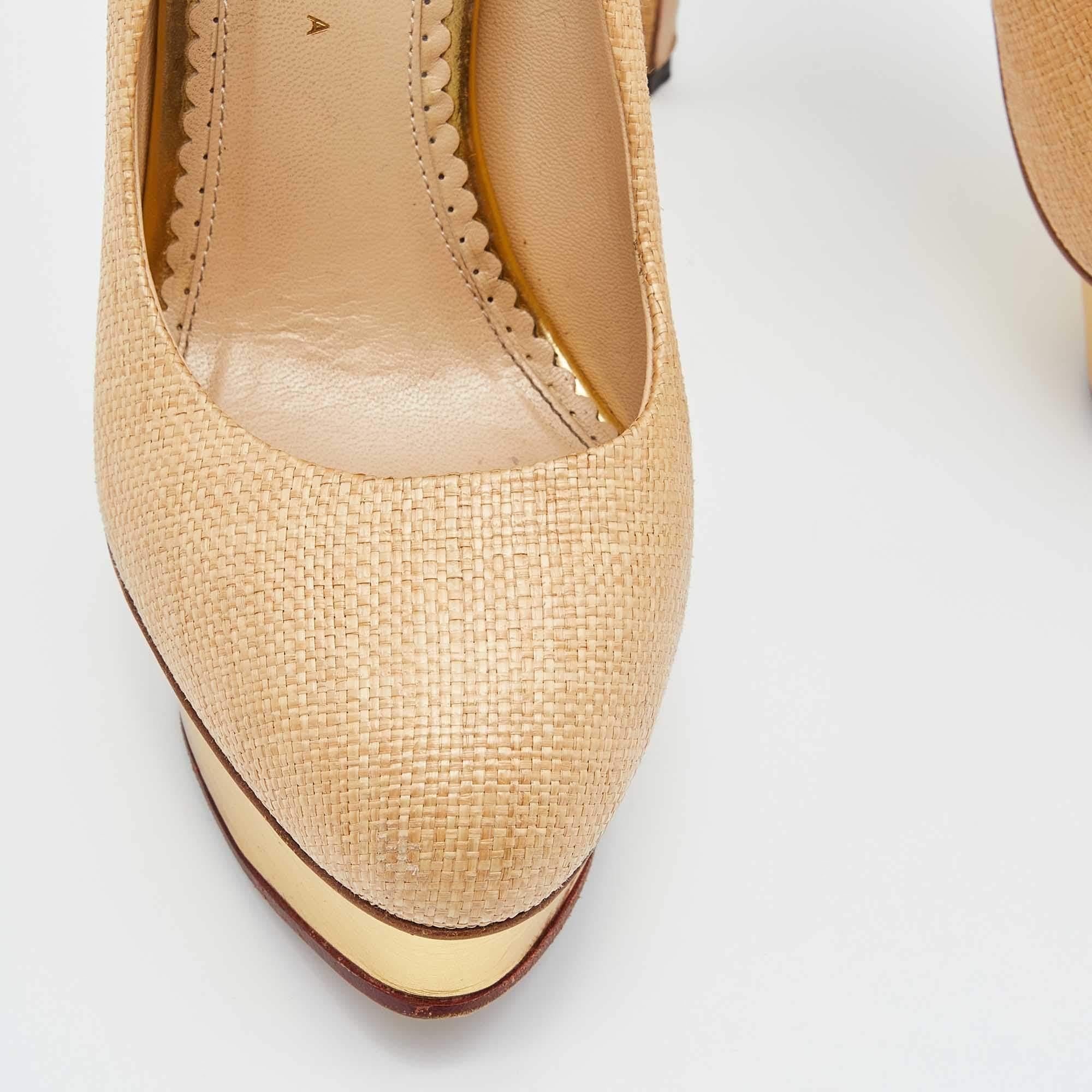 Charlotte Olympia Beige Raffia Platform Pumps Size 38 For Sale 3