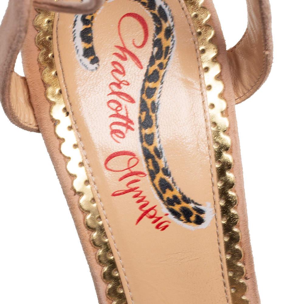 Charlotte Olympia Beige Suede And Feather Embellished Salsa Sandals Size 39 For Sale 2