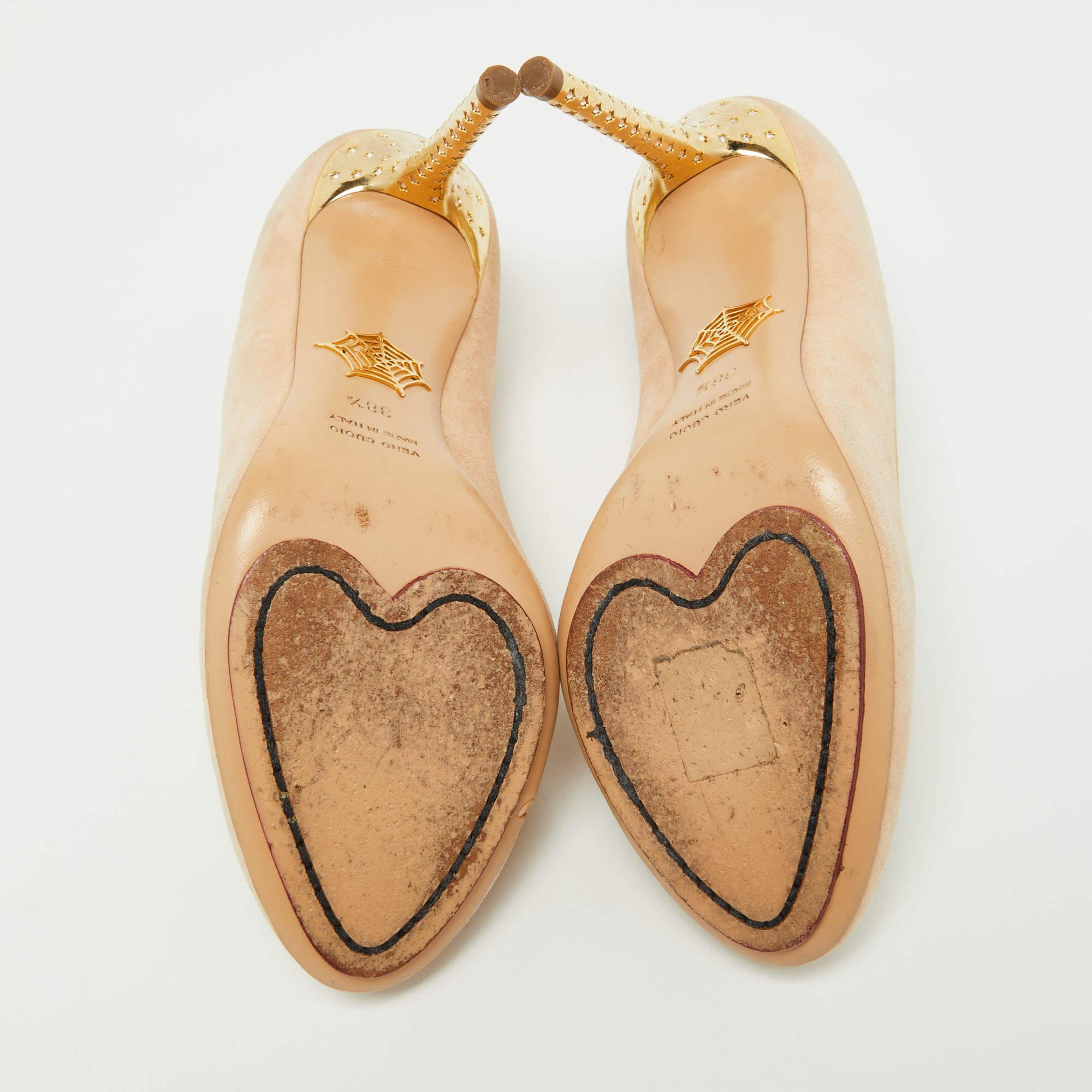 Charlotte Olympia Pump Zodiaco Cáncer Cumpleaños Beige Ante Talla 38.5 en venta 2