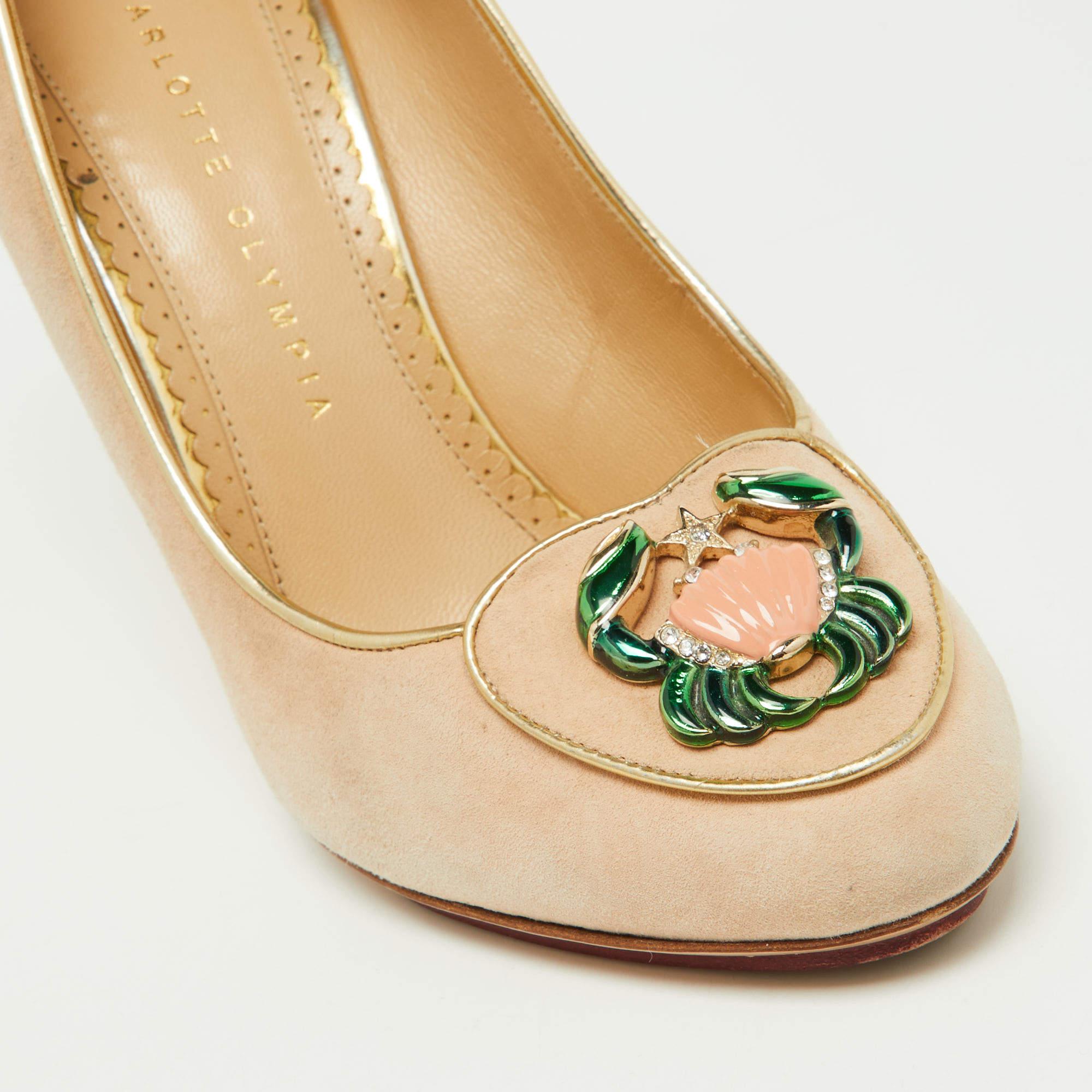 Charlotte Olympia Pump Zodiaco Cáncer Cumpleaños Beige Ante Talla 38.5 en venta 4