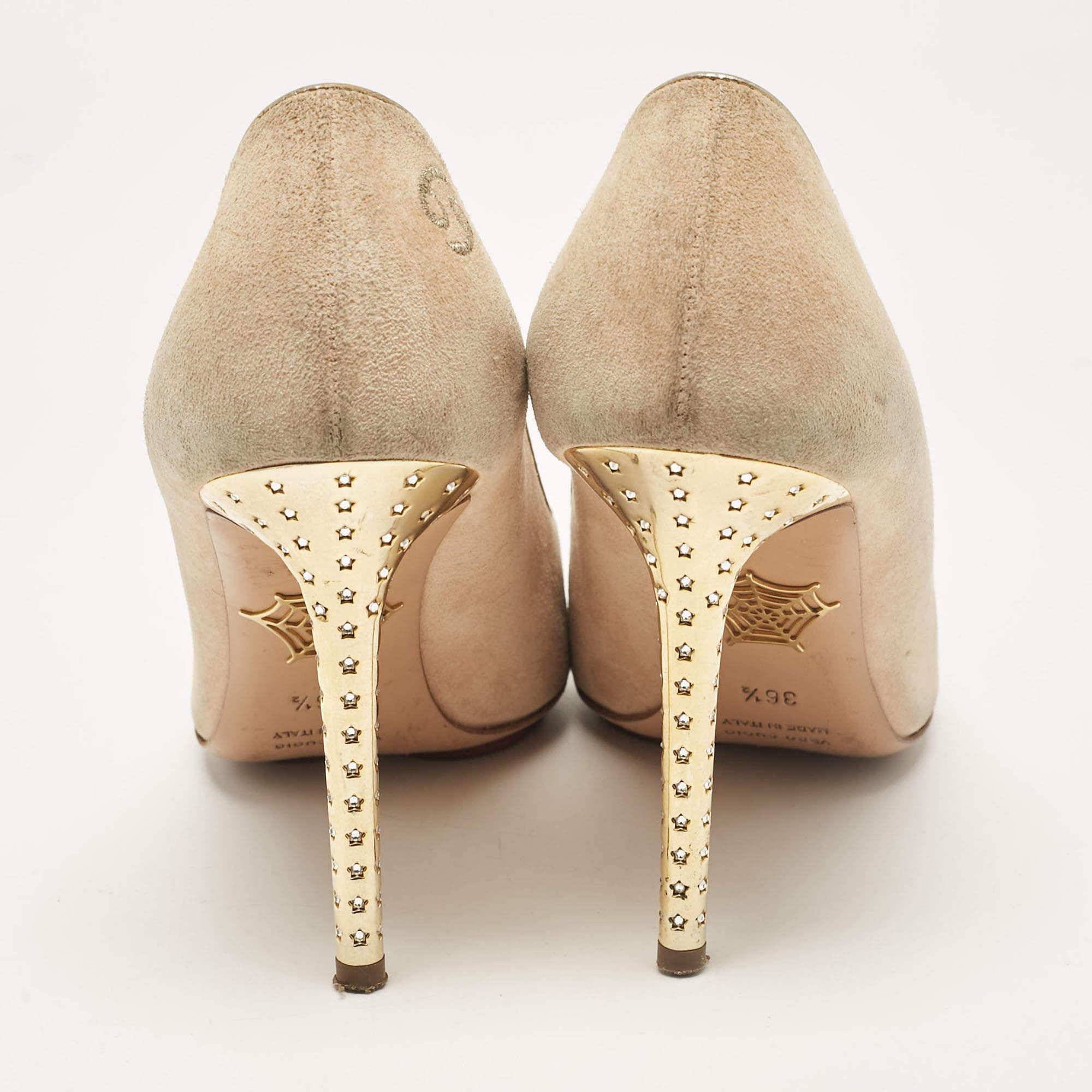 Charlotte Olympia Bombas Zodiaco Cumpleaños Beige Ante Talla 36.5 en venta 1