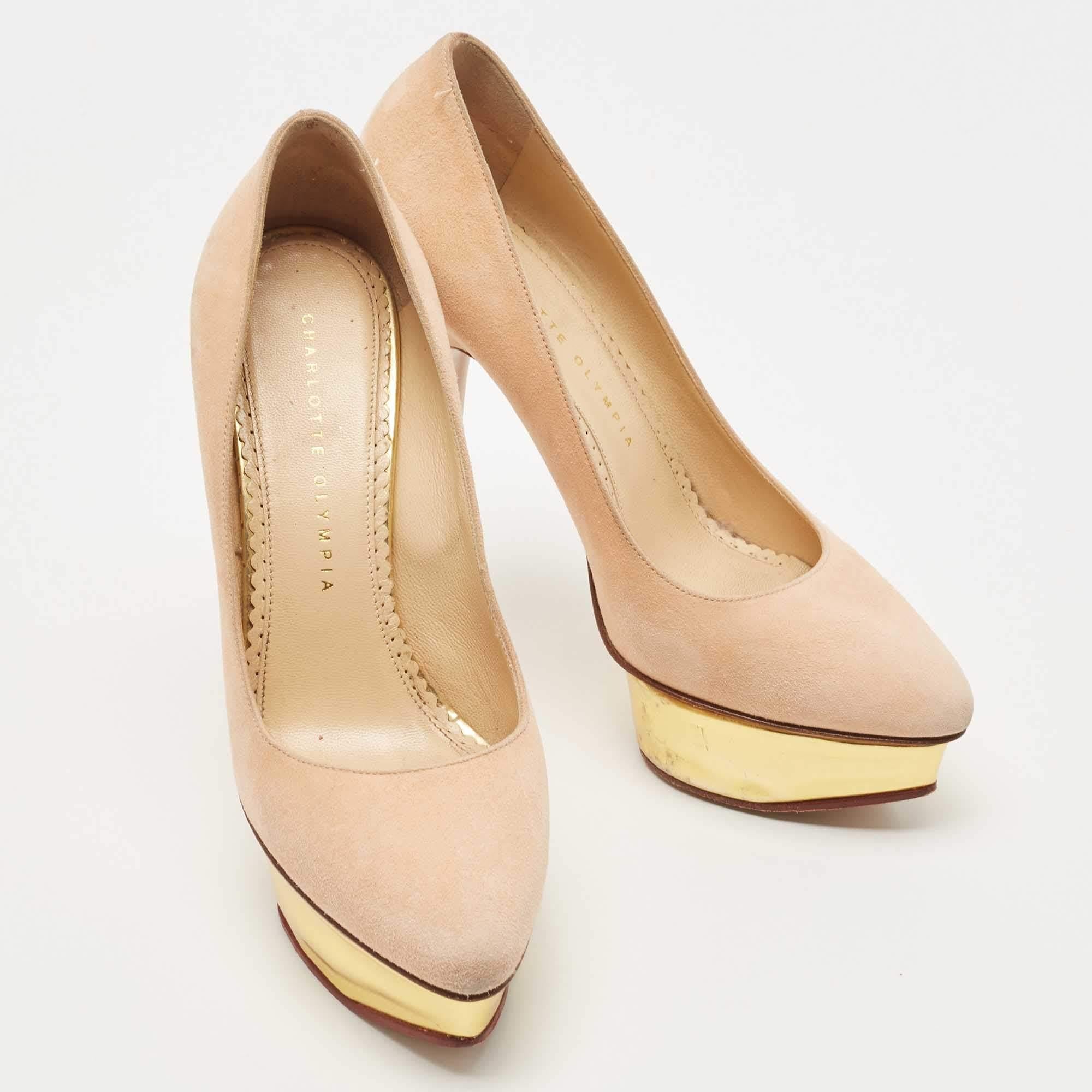 Donna Charlotte Olympia Beige Suede Dolly Platform Pumps Taglia 37.5 in vendita