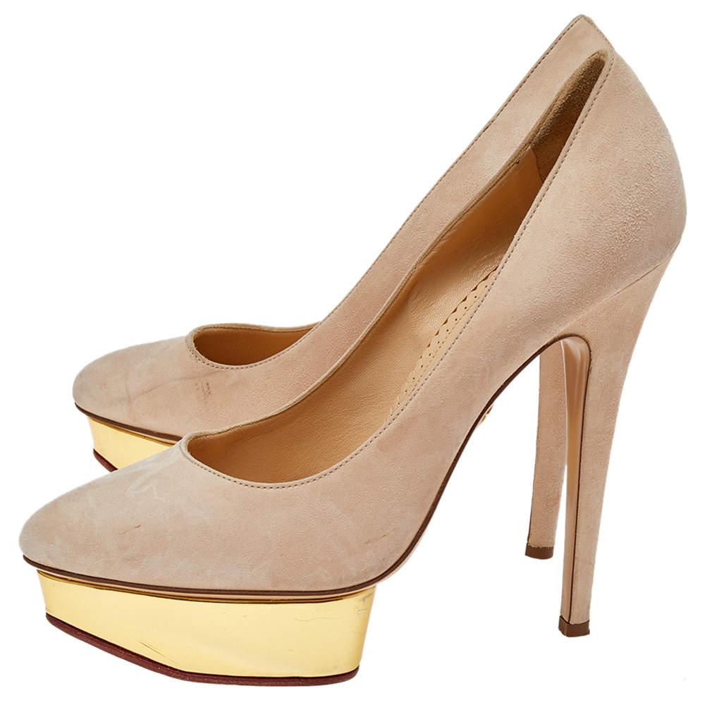 Women's Charlotte Olympia Beige Suede Dolly Pumps Size 38.5