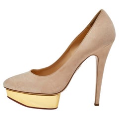 Charlotte Olympia Beige Suede Dolly Pumps Size 38.5