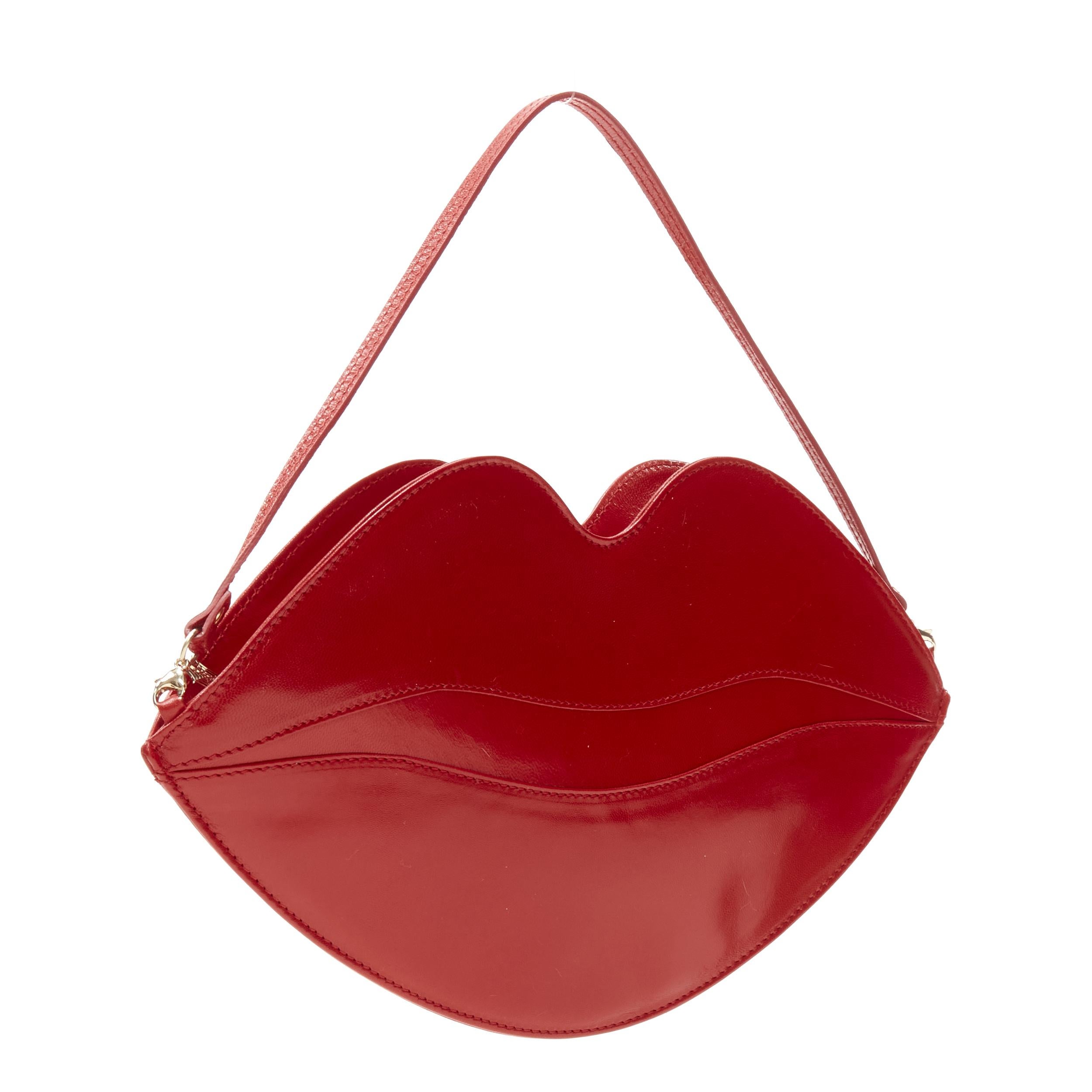 Red CHARLOTTE OLYMPIA Big Kiss red leather lips top handle flat zip bag