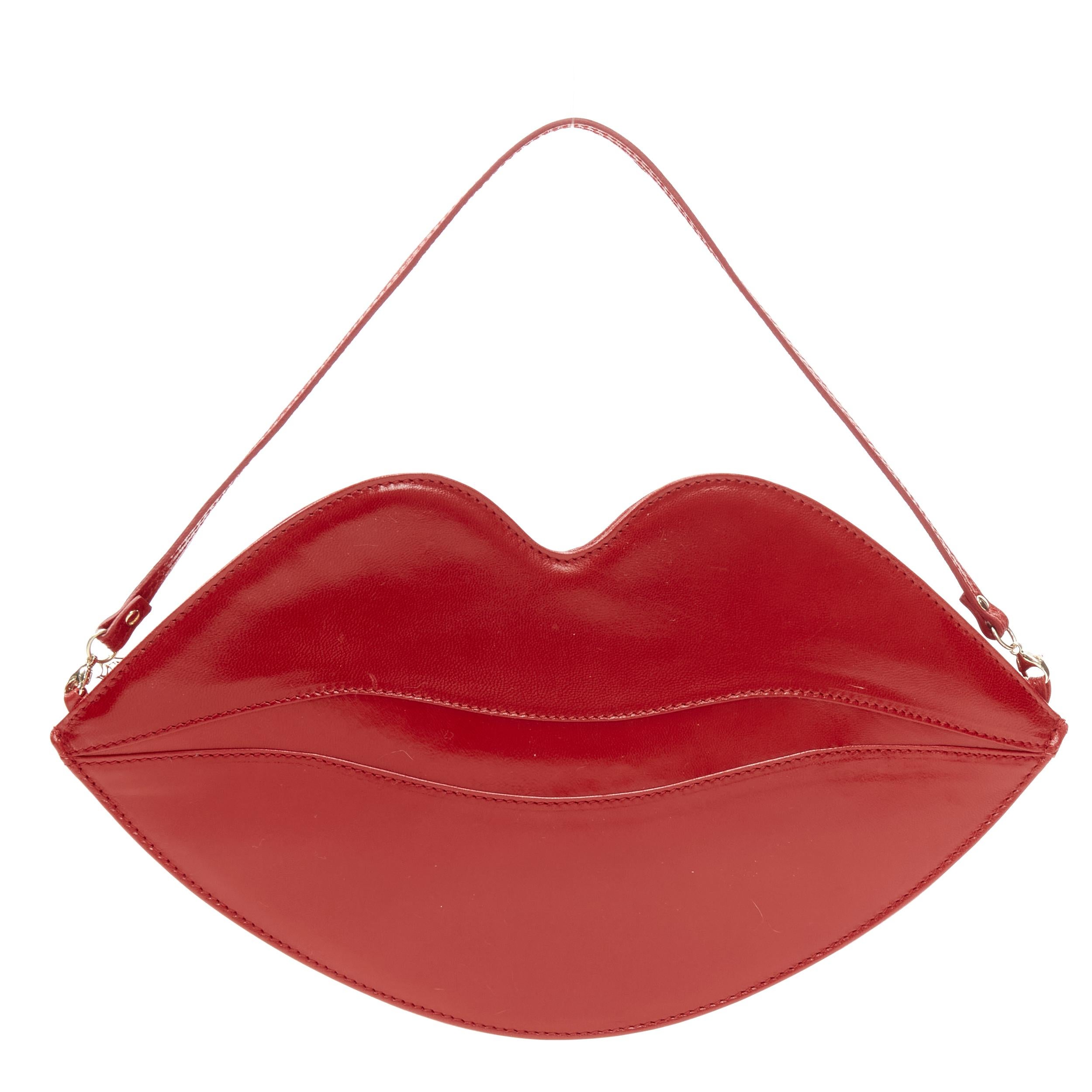 Women's CHARLOTTE OLYMPIA Big Kiss red leather lips top handle flat zip bag