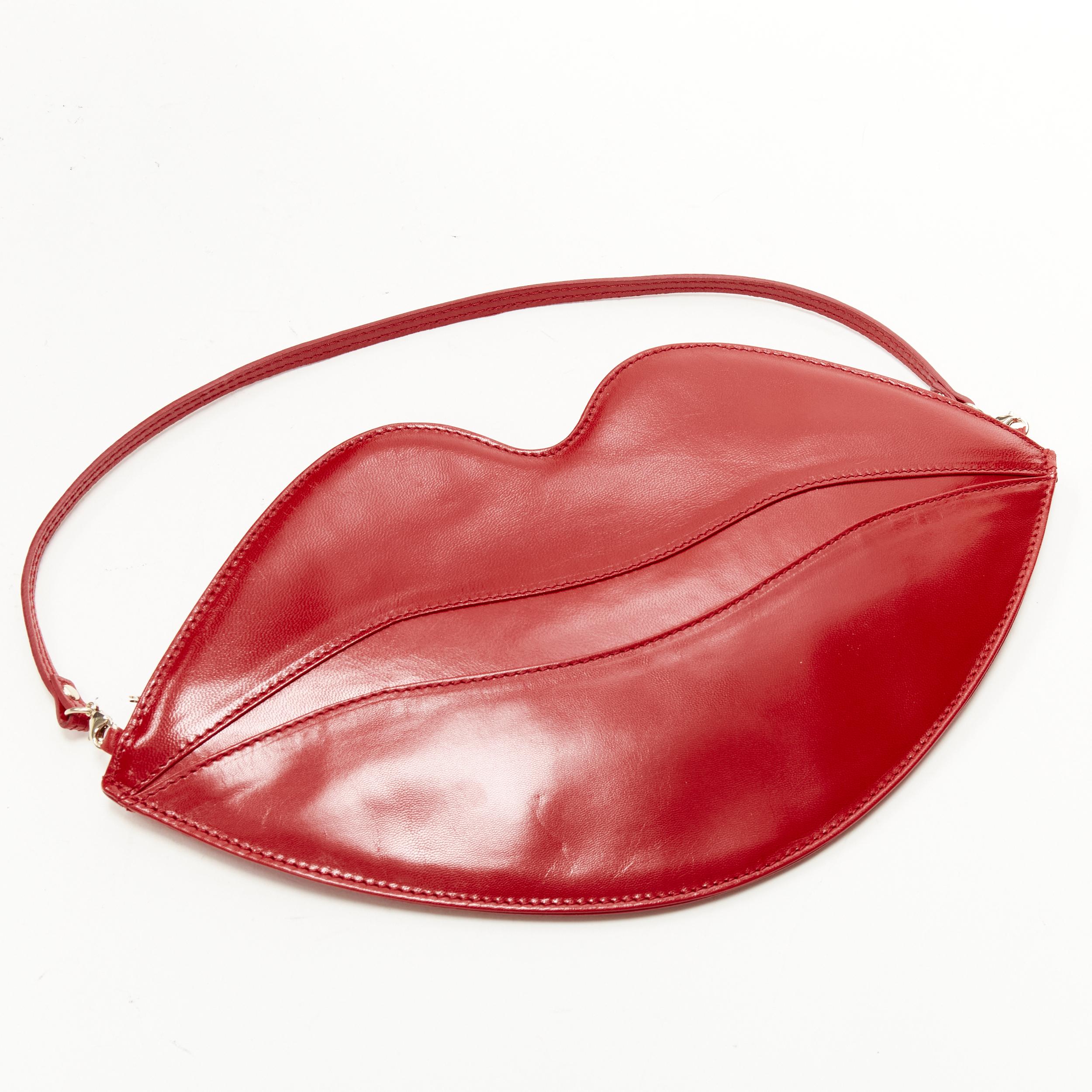 CHARLOTTE OLYMPIA Big Kiss red leather lips top handle flat zip bag 2