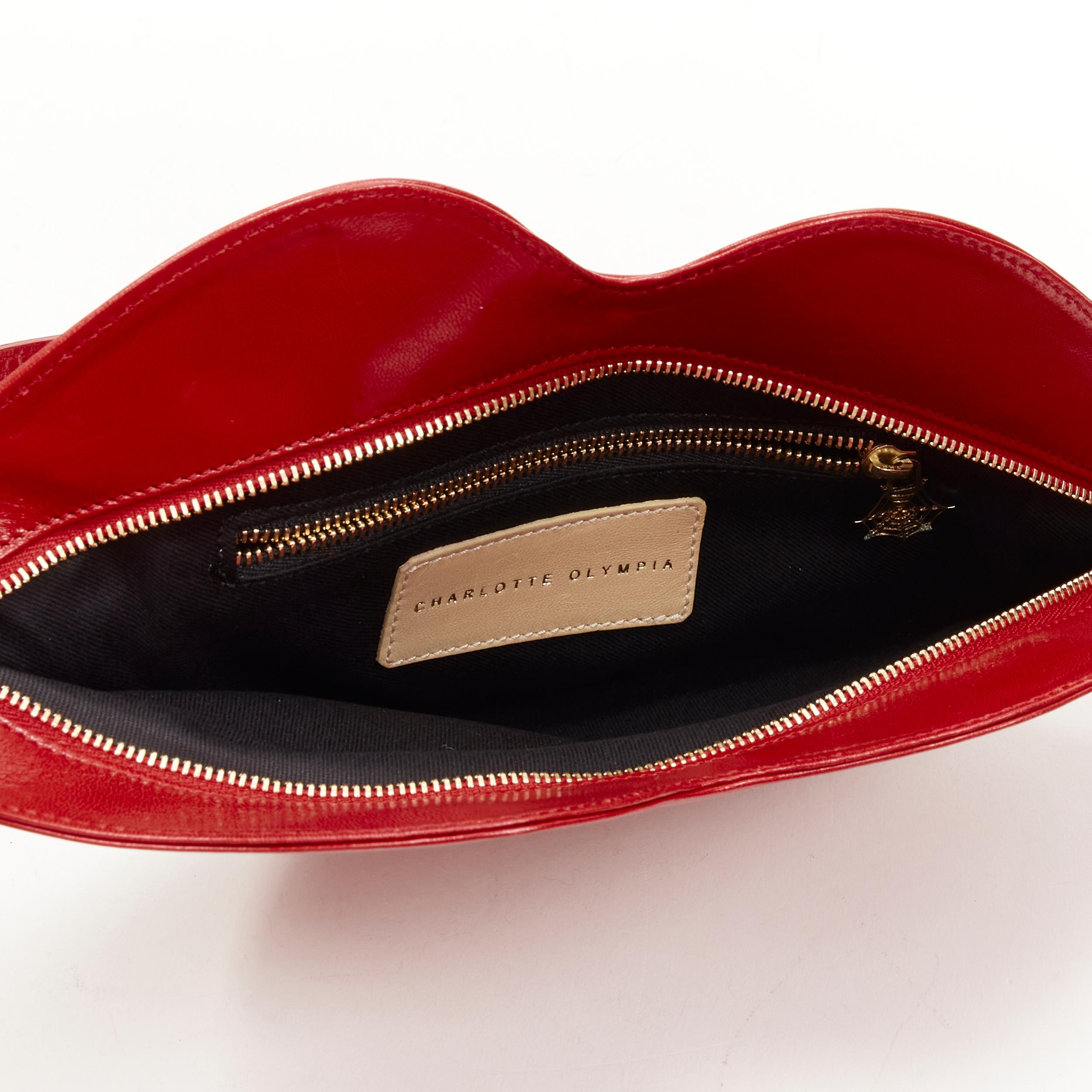 CHARLOTTE OLYMPIA Big Kiss red leather lips top handle flat zip bag 4