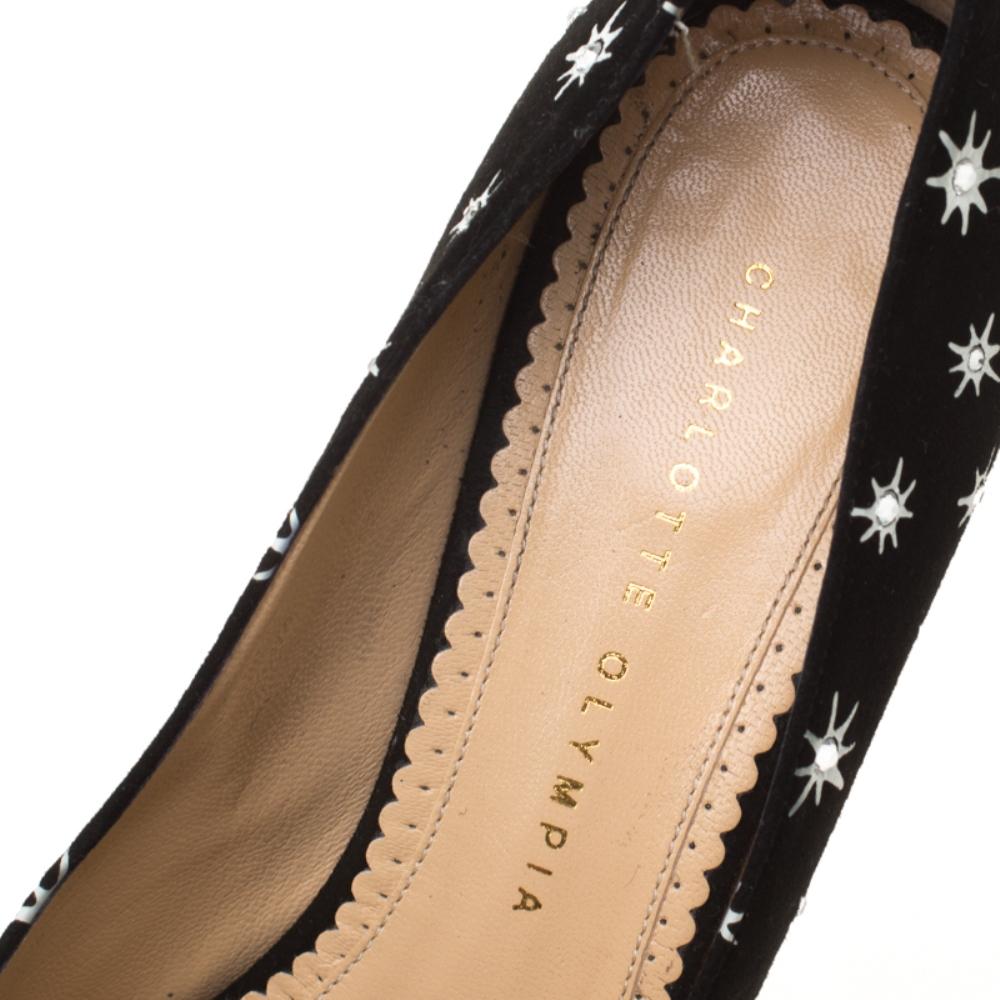 Charlotte Olympia Black Crystal Embellished Printed Suede Platform Pump Size38.5 For Sale 1