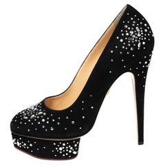 Charlotte Olympia Black Crystal Embellished Suede Dolly Platform Pumps Size 40.5