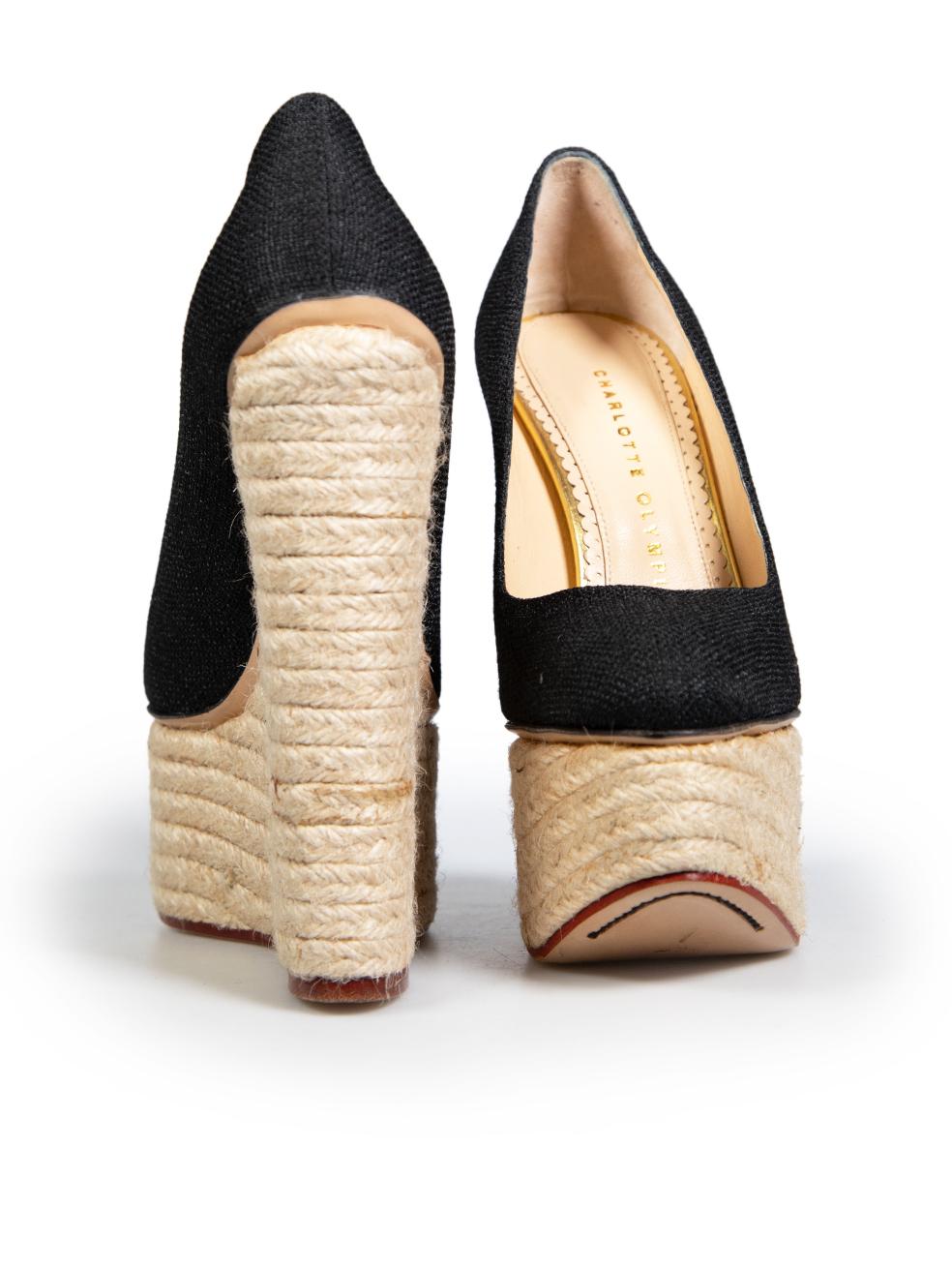 Bianco Charlotte Olympia Cunei Espadrille Neri Taglia IT 35 in vendita