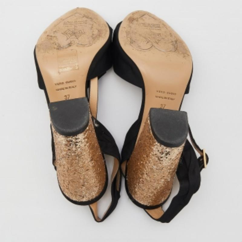 Charlotte Olympia - Sandales à talon bloc en tissu noir et paillettes - Taille 37 en vente 2