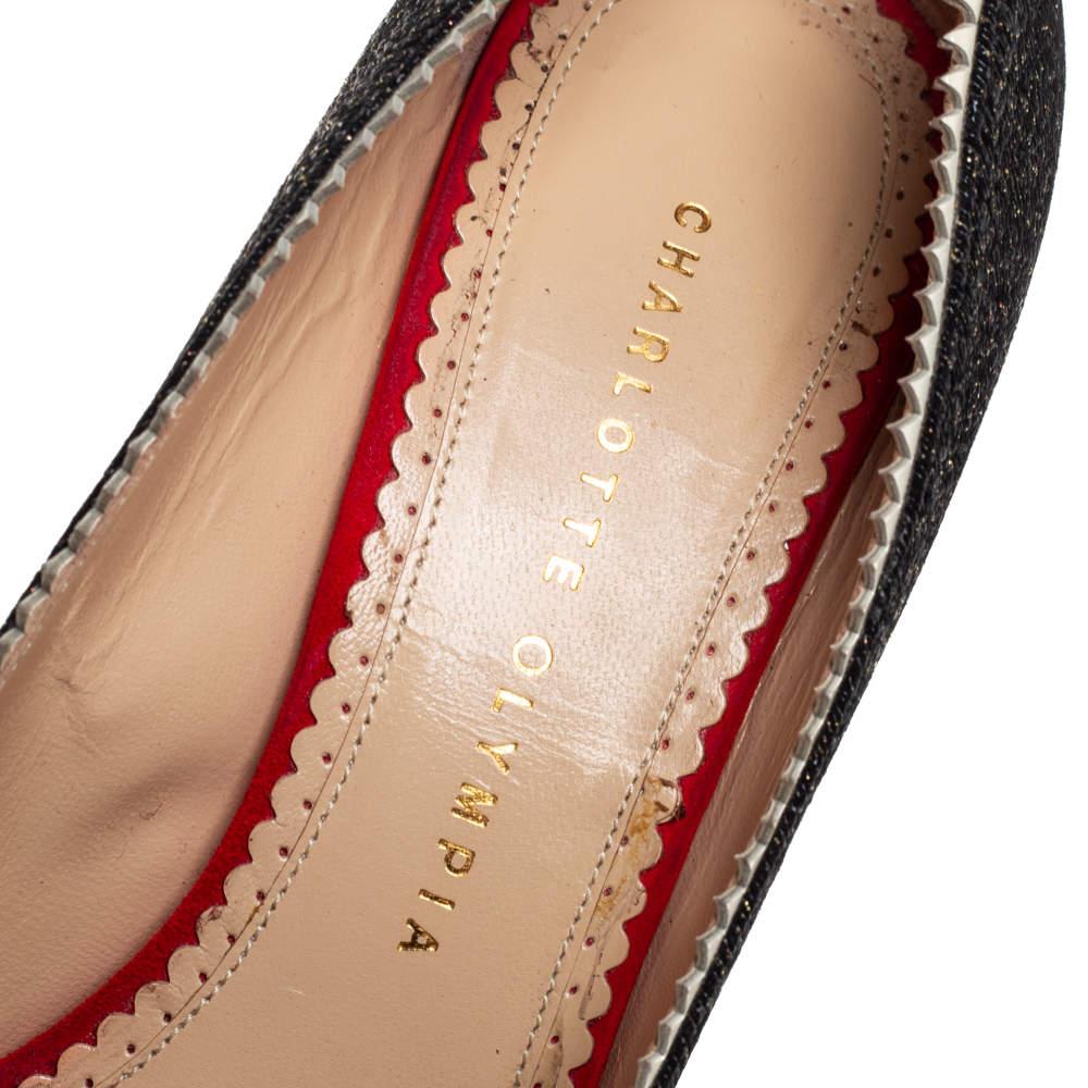 Charlotte Olympia escarpins à bout ouvert avec bordure en cuir verni et paillettes noires, taille 37,5 2
