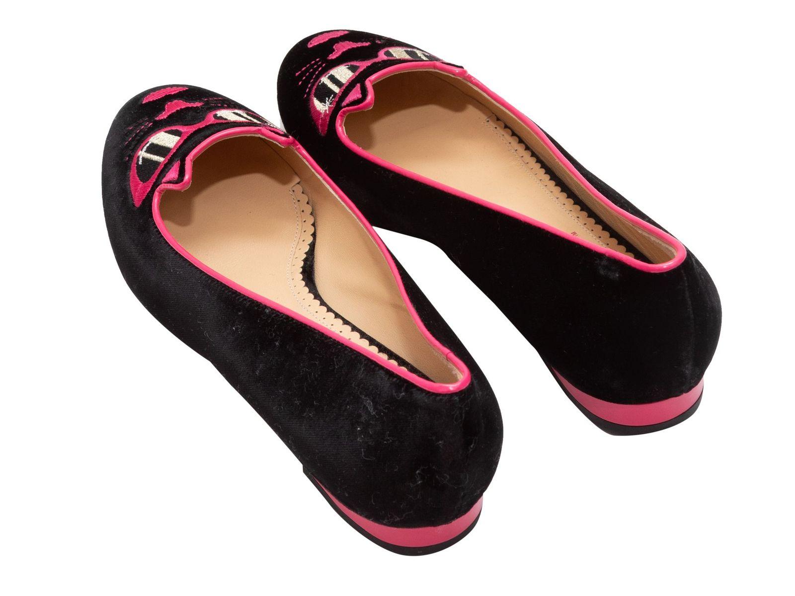  Charlotte Olympia - Chaussures chat en velours et cuir noir et rose vif Pour femmes 
