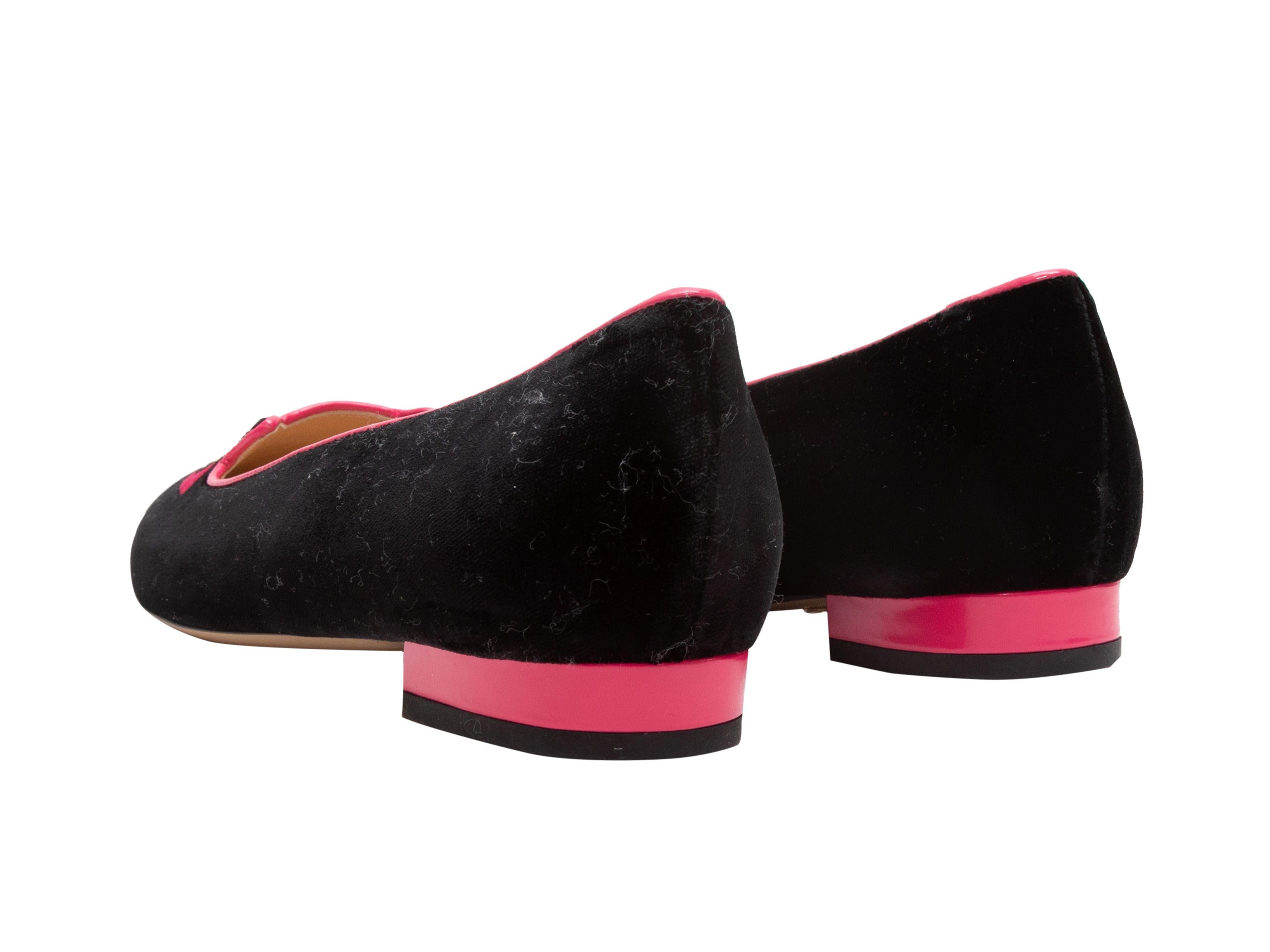 Charlotte Olympia - Chaussures chat en velours et cuir noir et rose vif 1