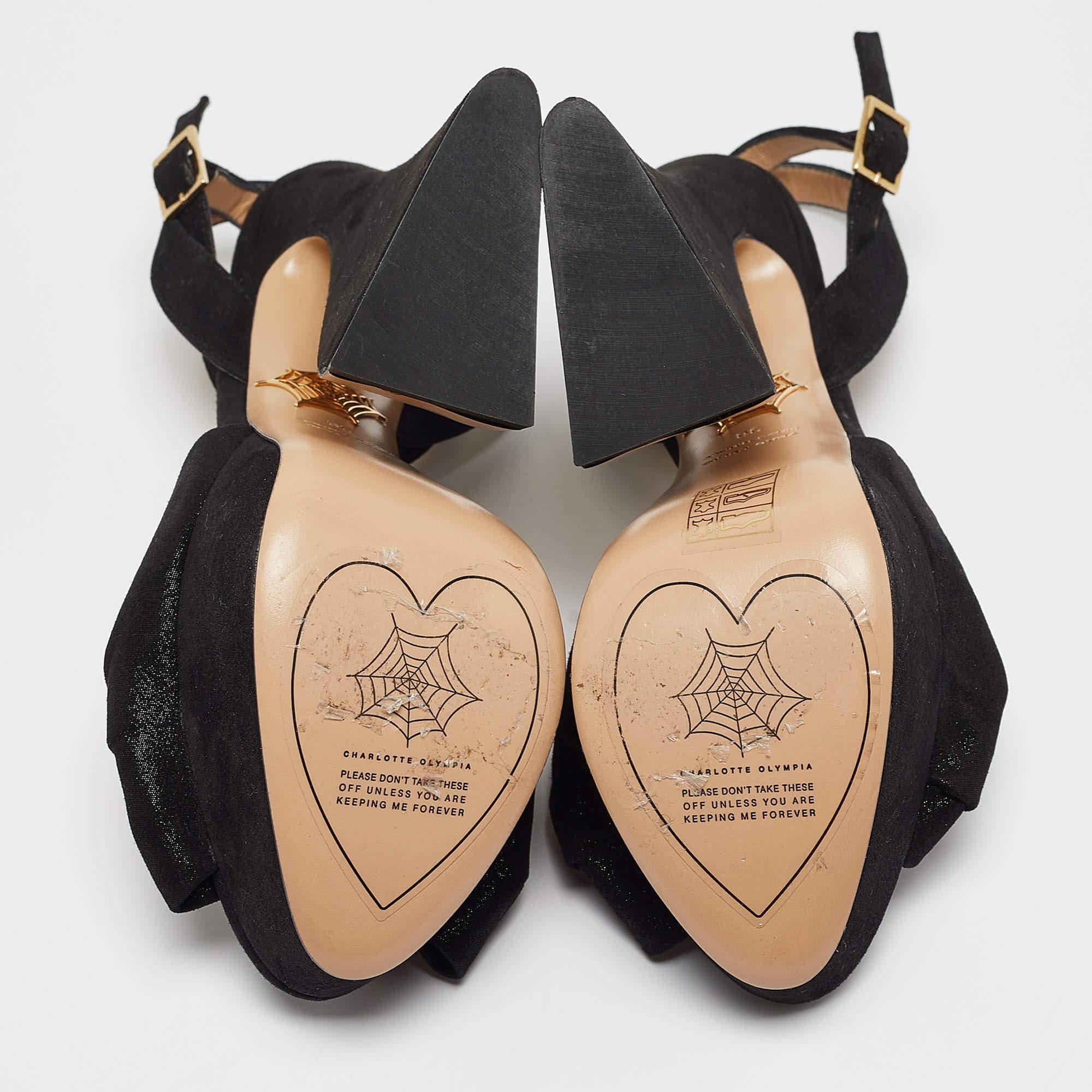 Charlotte Olympia Sandali Vreeland in pelle scamosciata nera iridescente misura 38 1