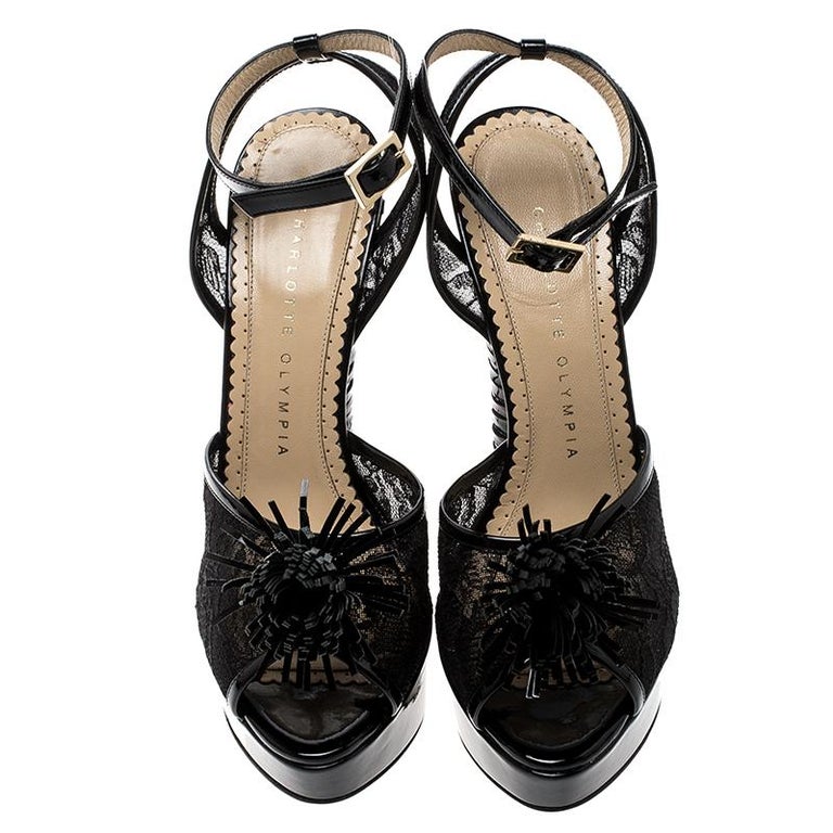 Charlotte Olympia Black Lace and Patent Leather Temptress Platform ...