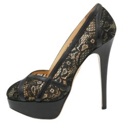Charlotte Olympia - Escarpins à plateforme en cuir et dentelle noirs - Taille 38,5
