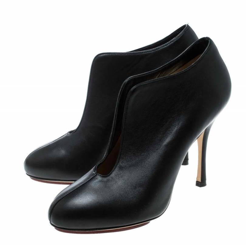 Charlotte Olympia Black Leather Ankle Booties Size 37 1