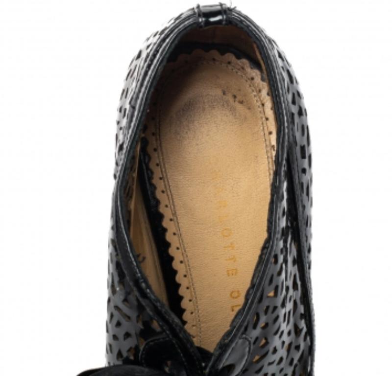 Charlotte Olympia Black Leather Cutout Ankle Length Booties Size 37 For Sale 2