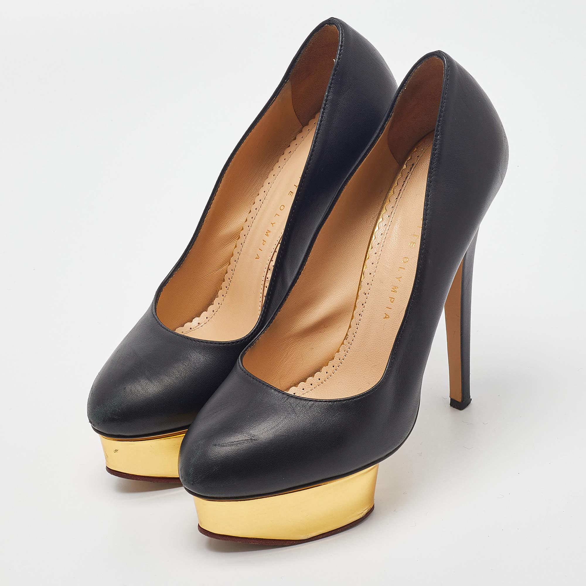 Make a chic style statement with these designer pumps. They showcase sturdy heels and durable soles perfect for your fashionable outings