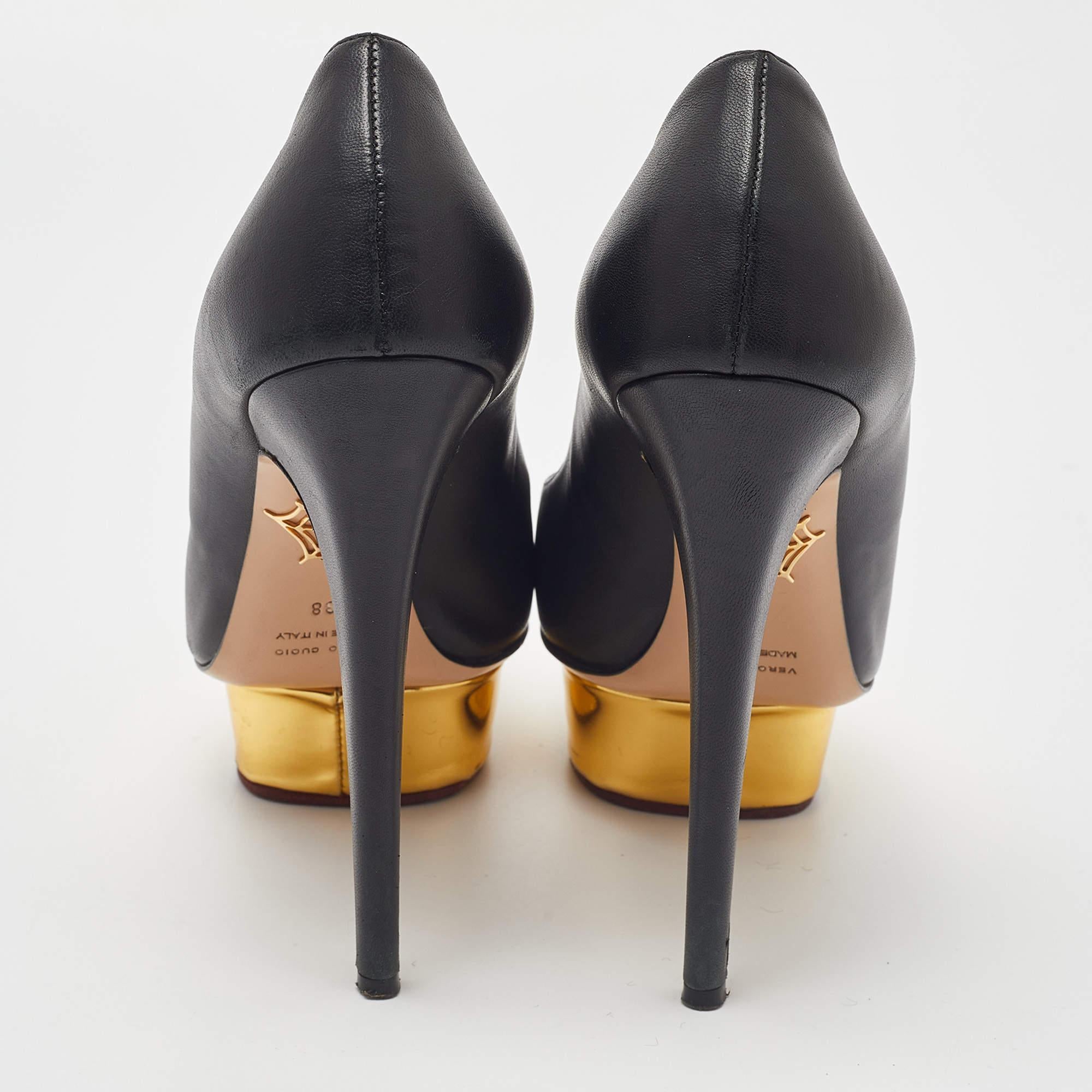 Charlotte Olympia Black Leather Dolly Platform Pumps Size 38 For Sale 1