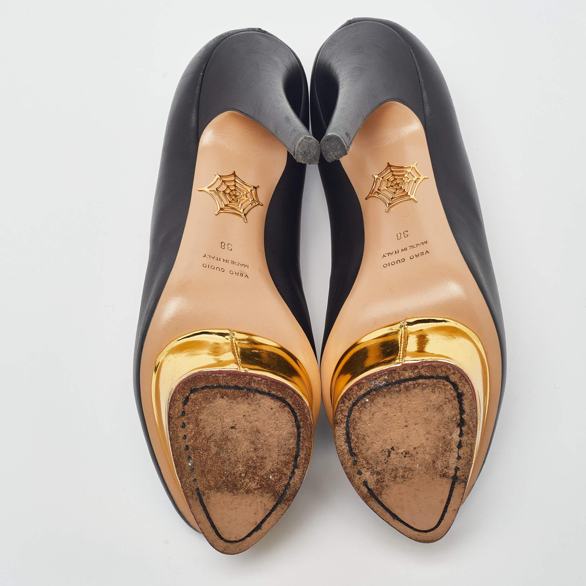 Charlotte Olympia Black Leather Dolly Platform Pumps Size 38 For Sale 2