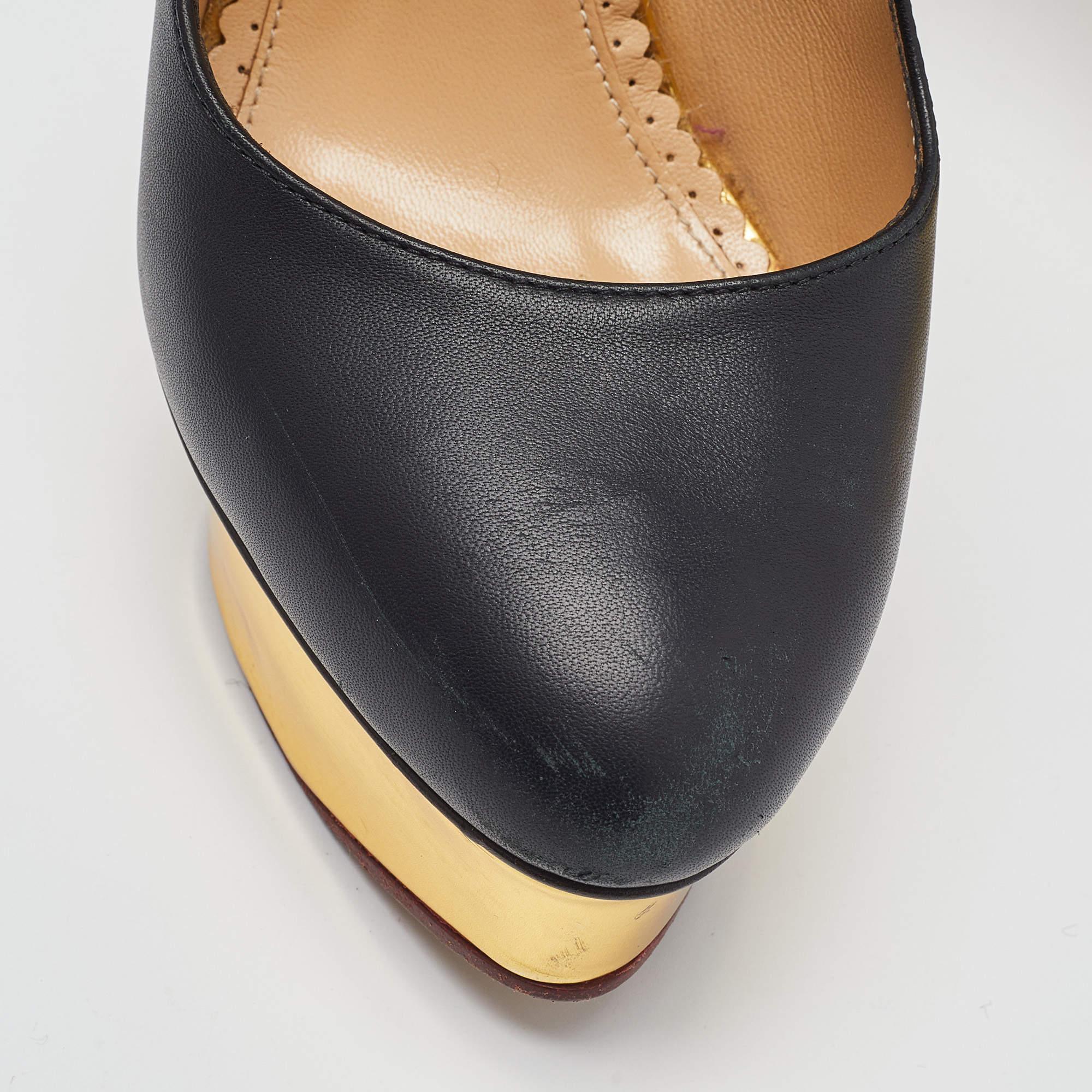 Charlotte Olympia Black Leather Dolly Platform Pumps Size 38 For Sale 3