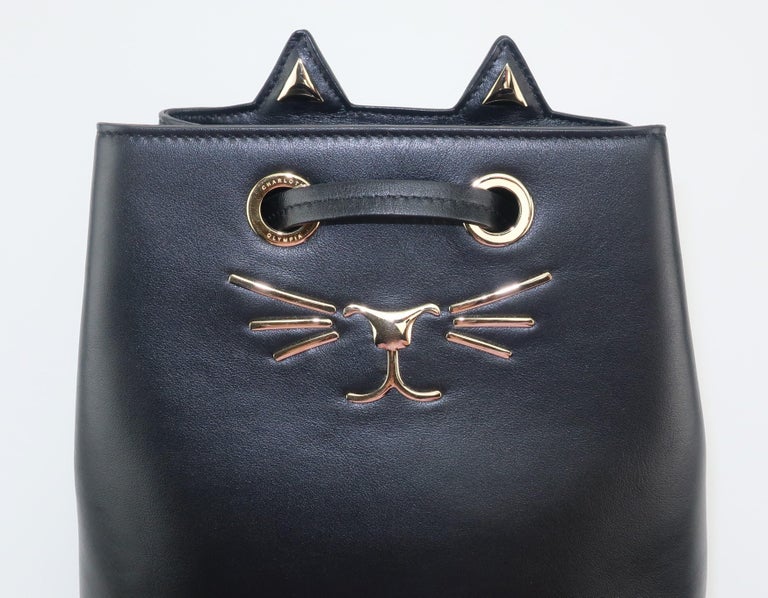 Charlotte Olympia Black Leather Kitty Bucket Handbag at 1stDibs ...