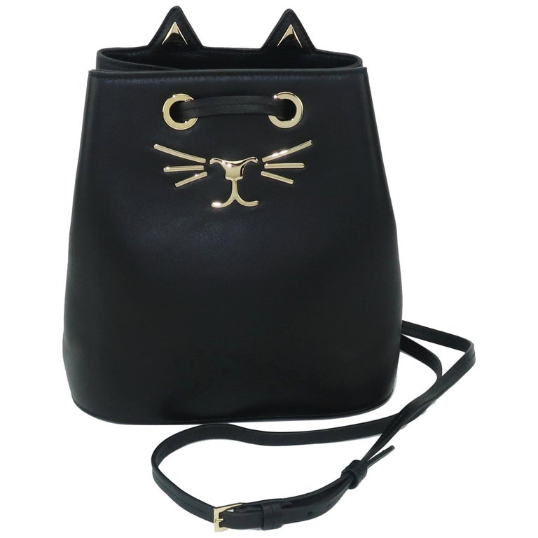 Charlotte Olympia Black Leather Kitty Bucket Handbag at 1stDibs ...