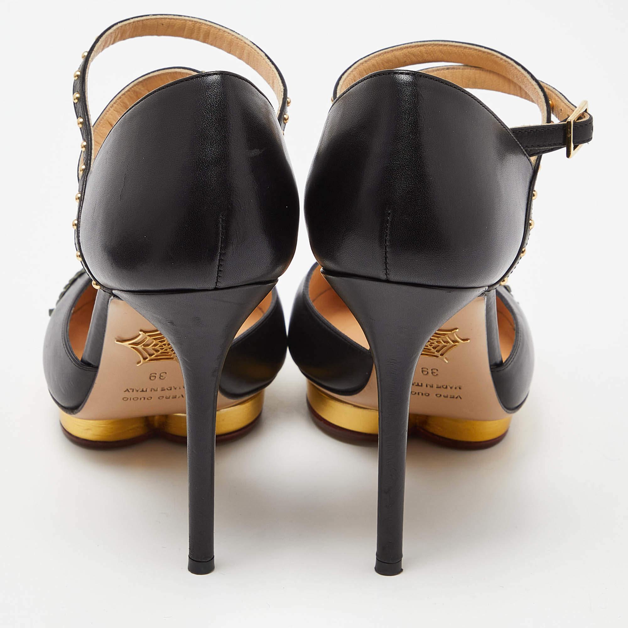 Charlotte Olympia - Escarpins cloutés en cuir noir à bout pointu et à bride de cheville - Taille 39 Pour femmes en vente