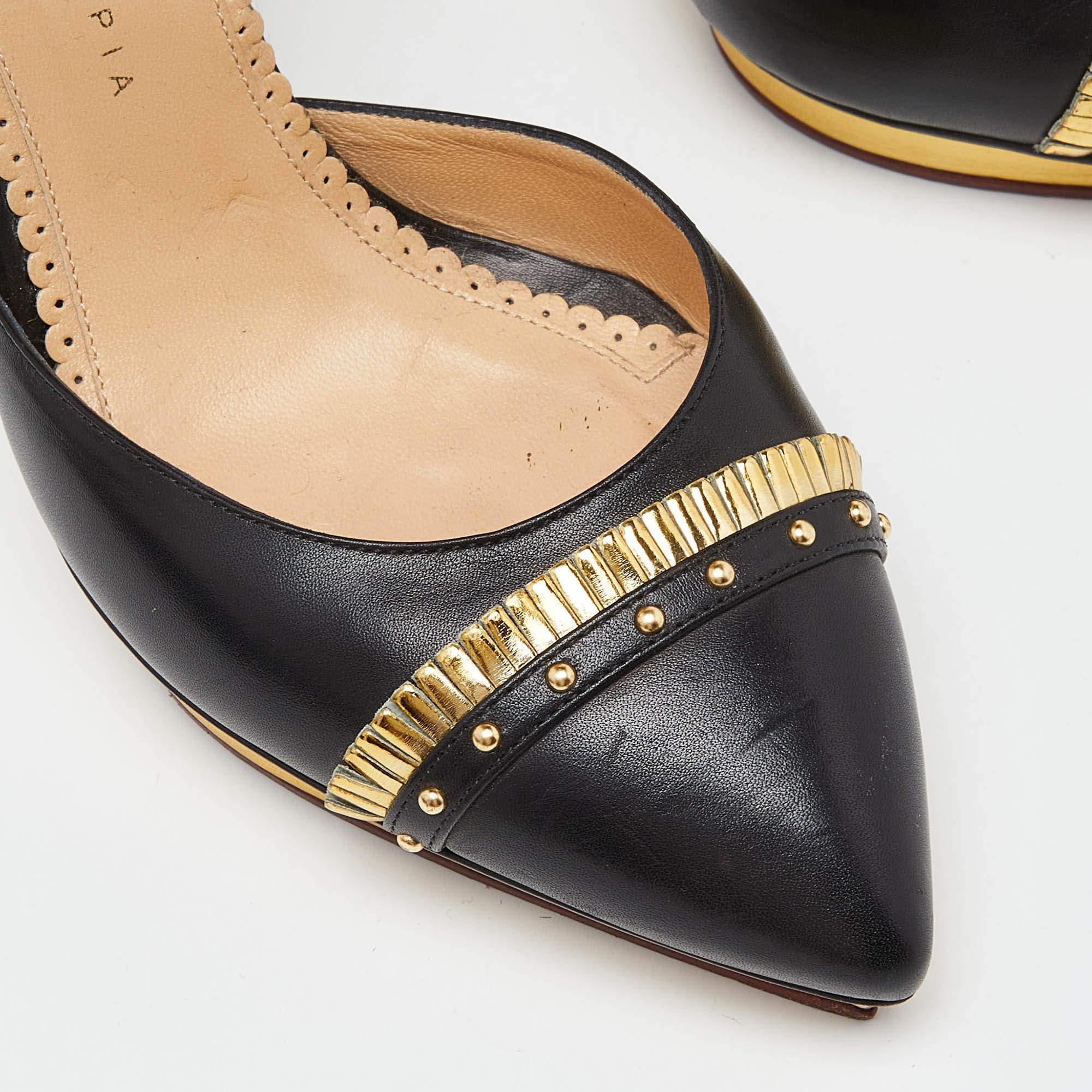 Charlotte Olympia - Escarpins cloutés en cuir noir à bout pointu et à bride de cheville - Taille 39 en vente 2