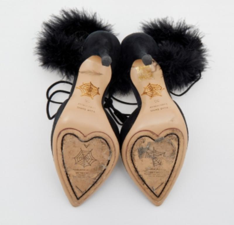 Charlotte Olympia Black Ostrich Feather and Suede Sandals Size 36 For Sale 3