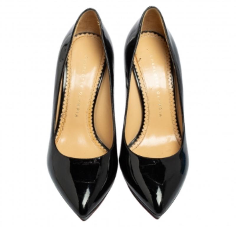 Charlotte Olympia - Escarpins à plateforme en cuir verni noir Taille 38 Pour femmes en vente