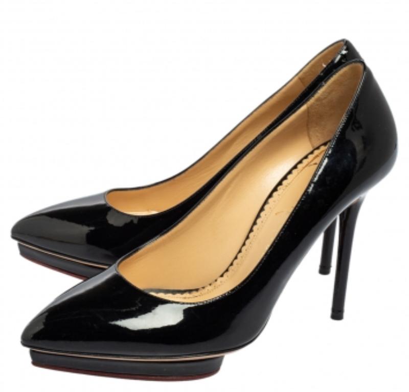 Charlotte Olympia - Escarpins à plateforme en cuir verni noir Taille 38 en vente 1