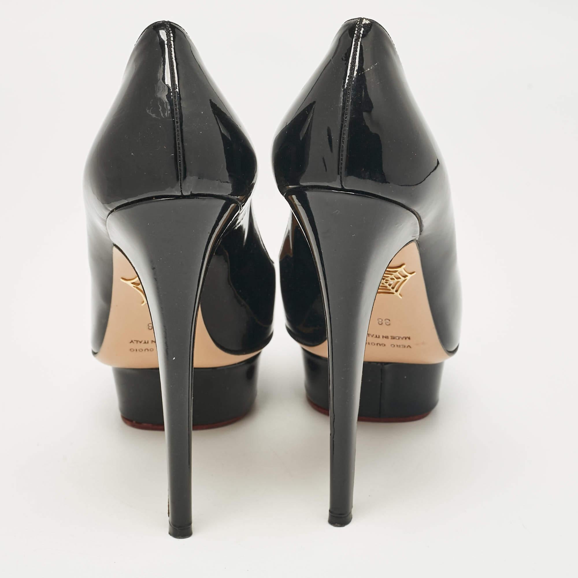 Charlotte Olympia Black Patent Leather Dolly Platform Pumps size 38 For Sale 1
