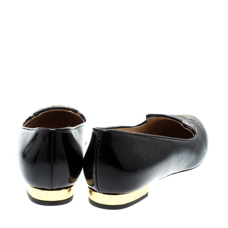 Charlotte Olympia Black Patent Leather Mid Century Kitty Ballet Flats