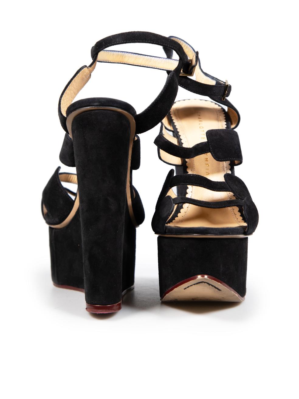 Charlotte Olympia Black Platform Suede Sandals Size IT 39 In Good Condition For Sale In London, GB