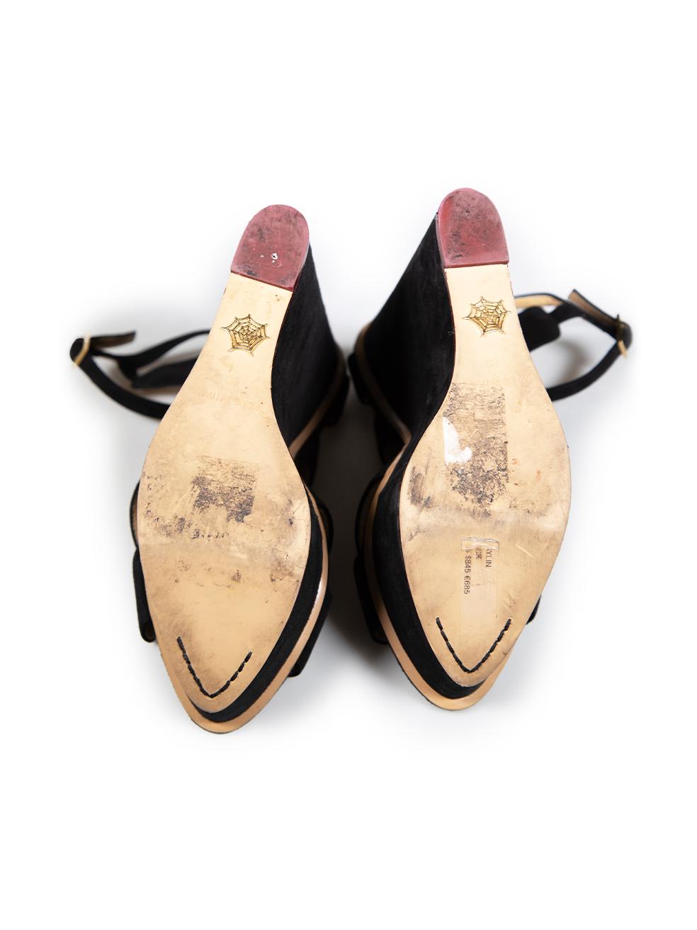Women's Charlotte Olympia Black Platform Suede Sandals Size IT 39 For Sale