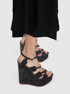 Charlotte Olympia Black Platform Suede Strappy Sandals Size IT 39