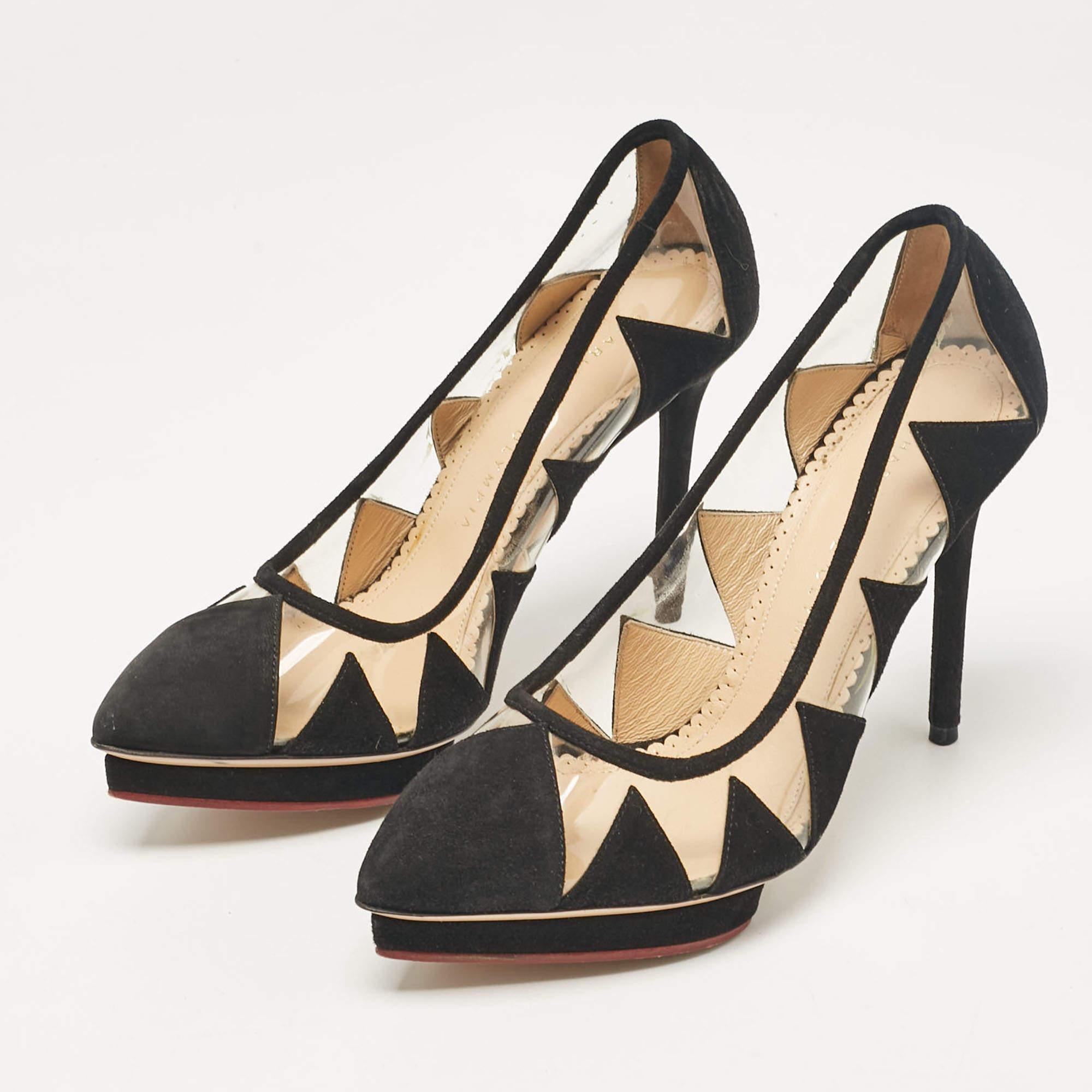 Make a chic style statement with these designer pumps. They showcase sturdy heels and durable soles perfect for your fashionable outings