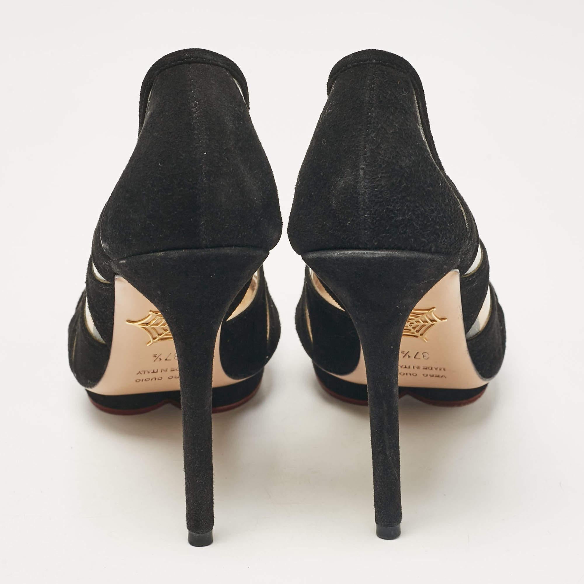 Charlotte Olympia Black PVC and Suede Platform Pumps Size 37.5 For Sale 1