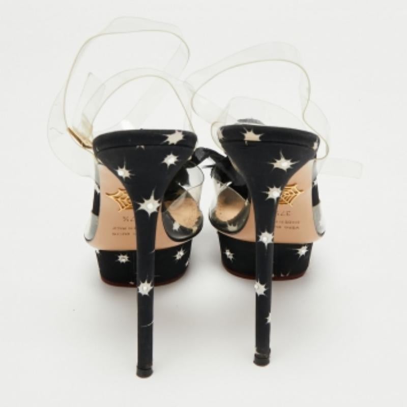 Women's Charlotte Olympia Black PVC & Satin Pomoline Pom Pom Platform Sandals Size 37.5 For Sale