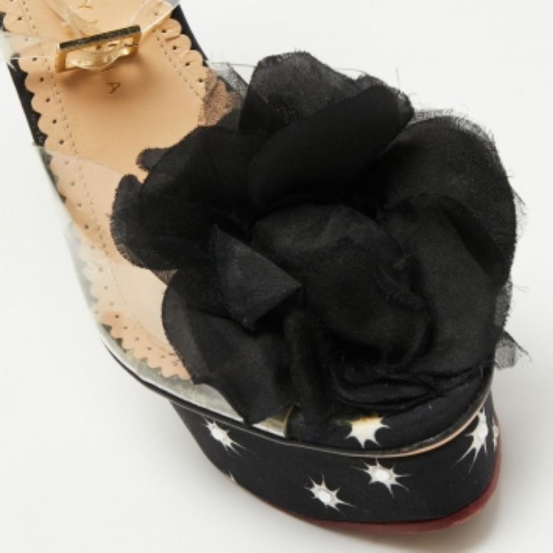 Charlotte Olympia Black PVC & Satin Pomoline Pom Pom Platform Sandals Size 37.5 For Sale 2