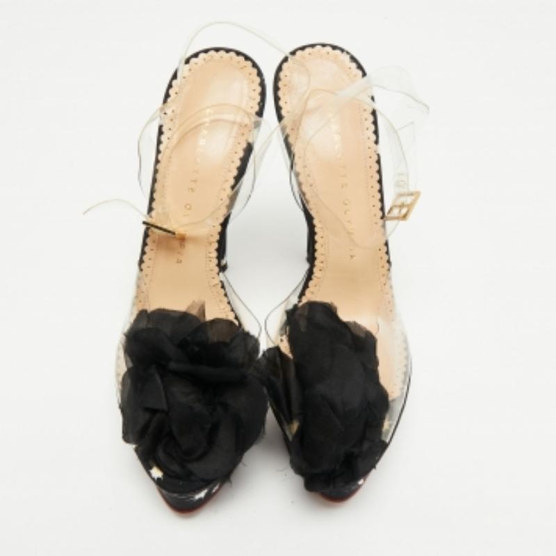 Charlotte Olympia Black PVC & Satin Pomoline Pom Pom Platform Sandals Size 37.5 For Sale 3