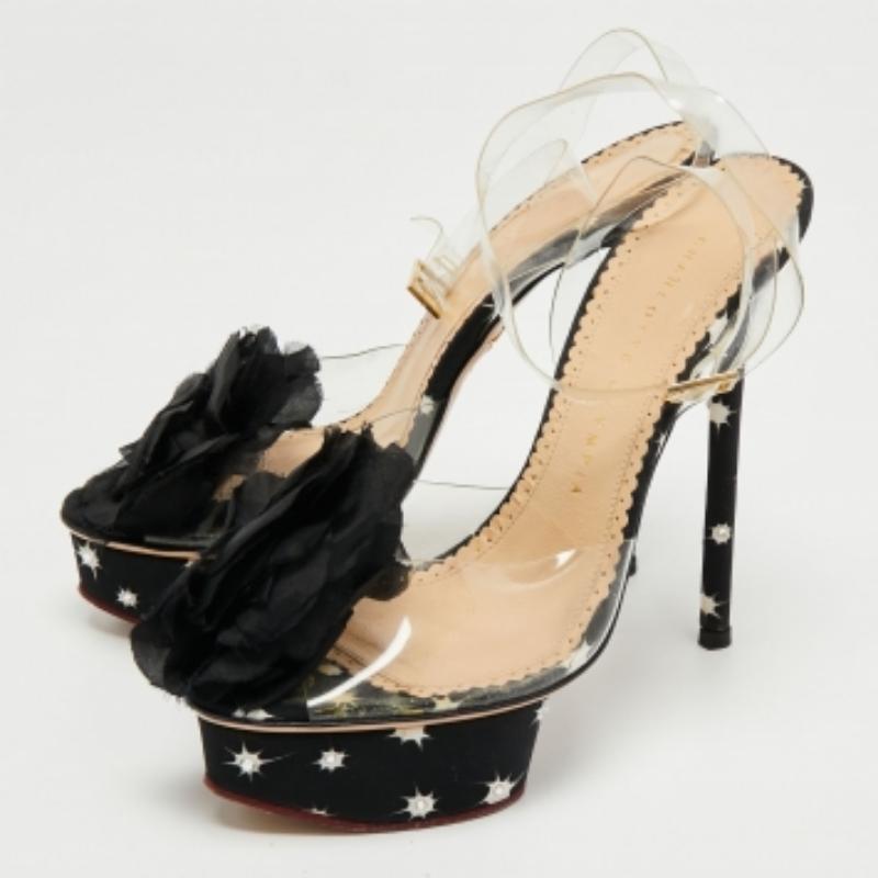 Charlotte Olympia Black PVC & Satin Pomoline Pom Pom Platform Sandals Size 37.5 For Sale 4