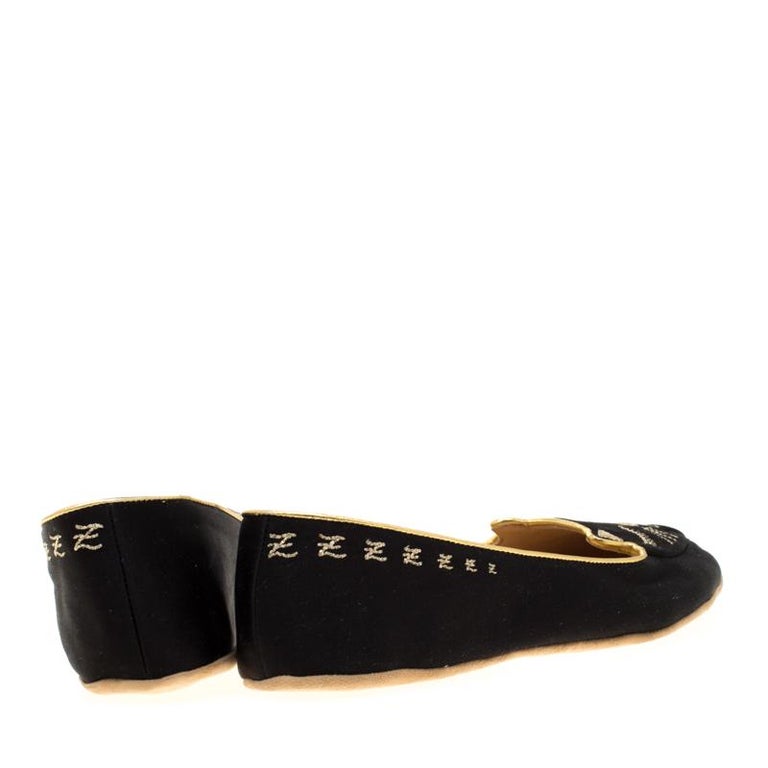 Charlotte Olympia Black Satin Cat Nap Slipper Set S at 1stDibs